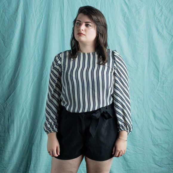 LOFT | Vertical Stripe Black & White Sheer Blouse - Picture 2 of 3